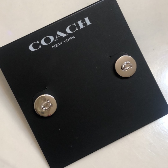 Coach Polished Silver Tone Signature C Disc Stud Earrings NWT - Picture 2 of 12